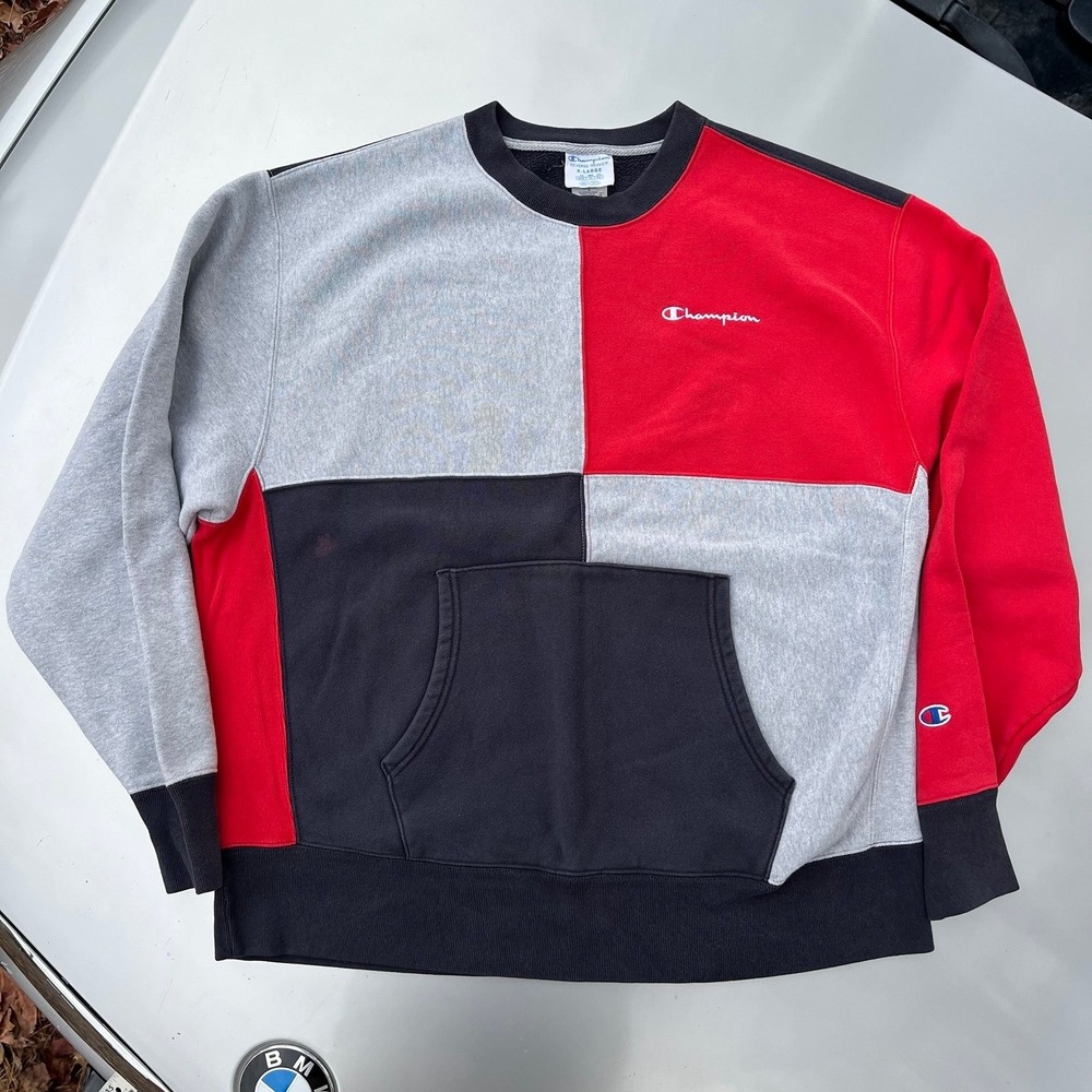 Champion Reverse Weave color block sweatshirt with hoodie pouch pocket